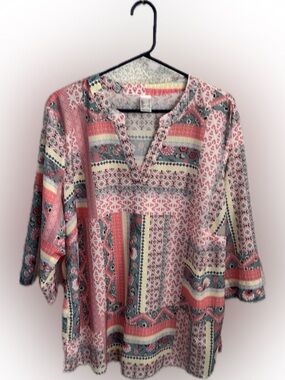 Printed Tunic Top Size 18 NWT Coral Boho Blouse Lightweight
